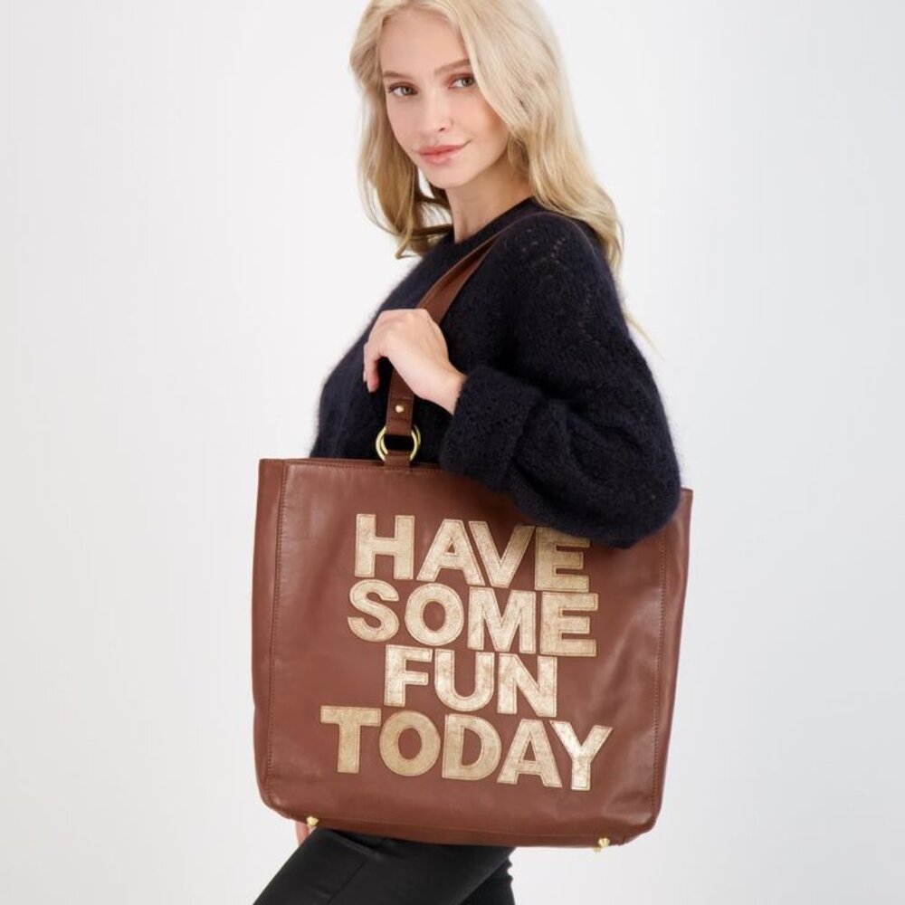 (NWOT) Summer Fun Brown Leather & Metallic Suede Tote (Travel/Beach/Work/Events)